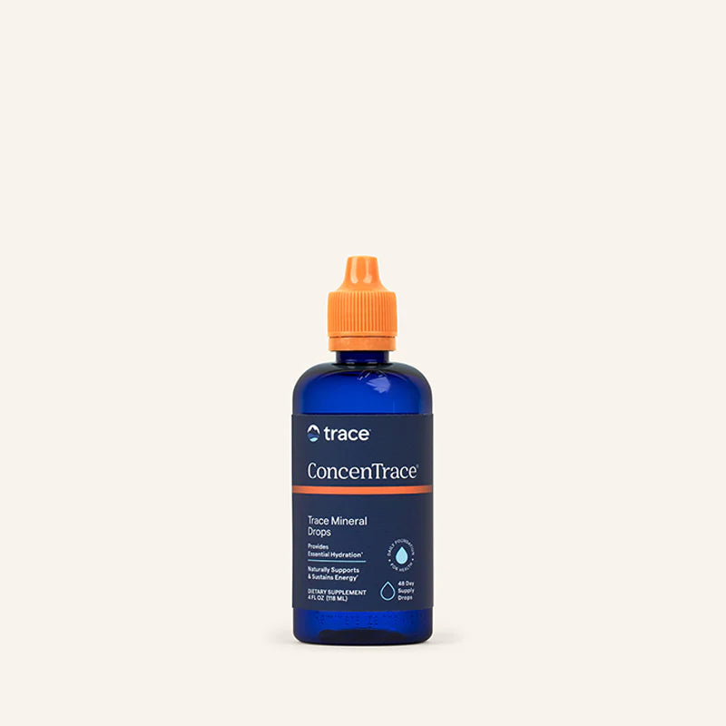 Trace minerals Concentrace joninių mineralų pakuotė 118 ml baltame fone