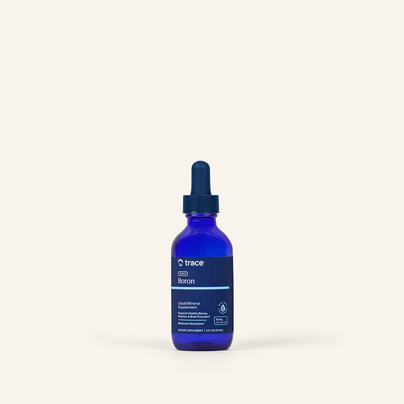 Trace minerals skysto joninio boro pakuotė baltame fone