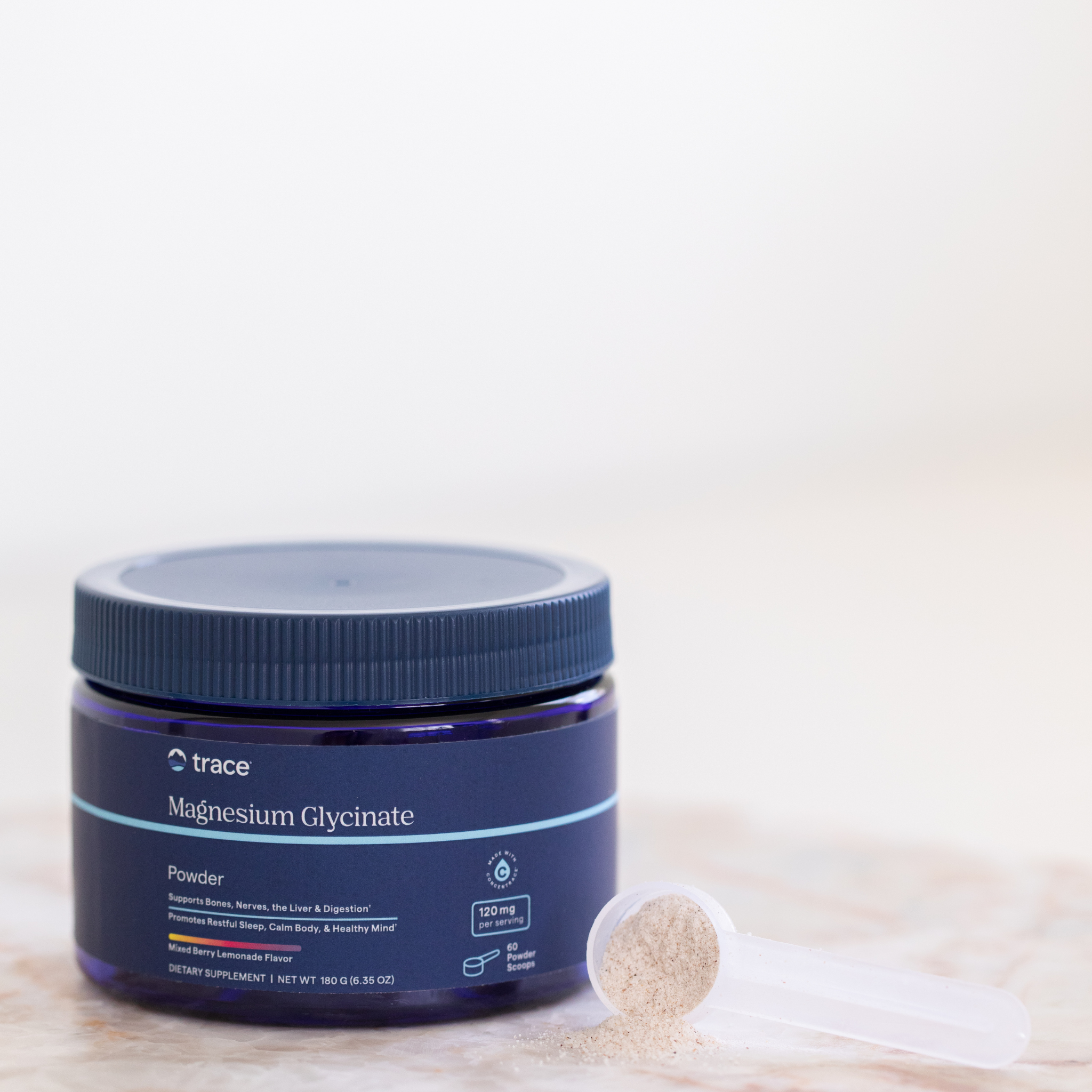 Trace minerals magnio glicinato milteliai su kaušeliu
